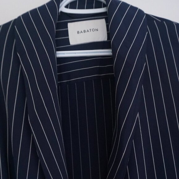 Aritzia Babaton New Kahlo Navy w White Stripes Robe Wrap Jacket Dress S - Picture 7 of 14